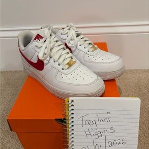 Nike Air Force Limited Edition White With Maroon Swoosh& Gold Emblem Size 5.5